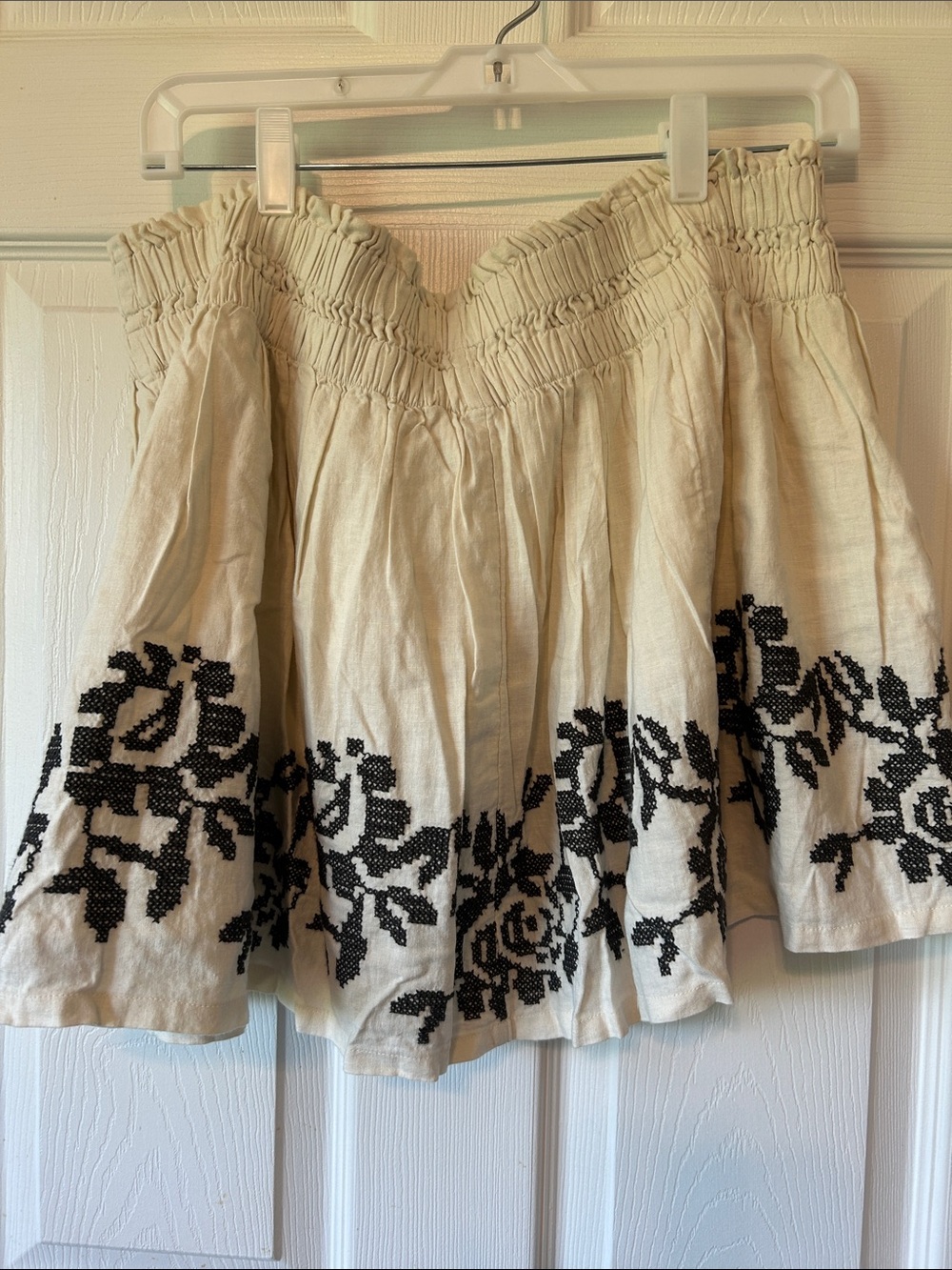 aerie Cream Mini Skirt with Black Floral Embroidery